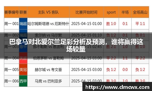 巴拿马对北爱尔兰足彩分析及预测，谁将赢得这场较量
